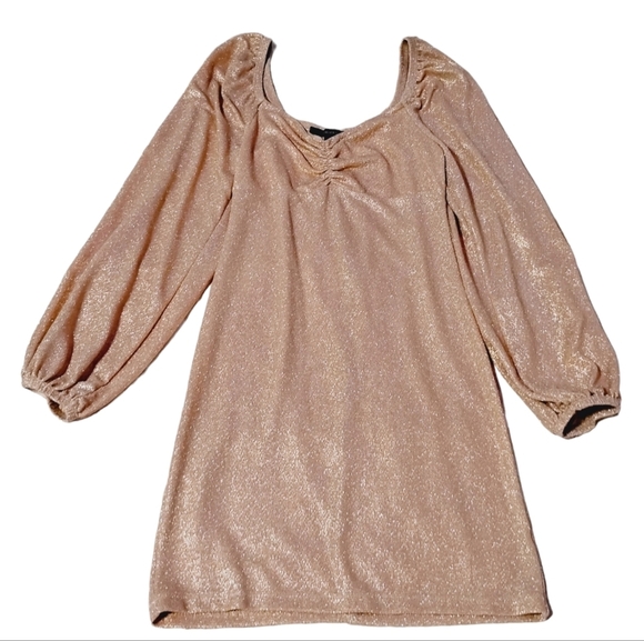 Forever 21 Gold Metallic Puff Sleeve Mini Dress Women’s S - Picture 1 of 8